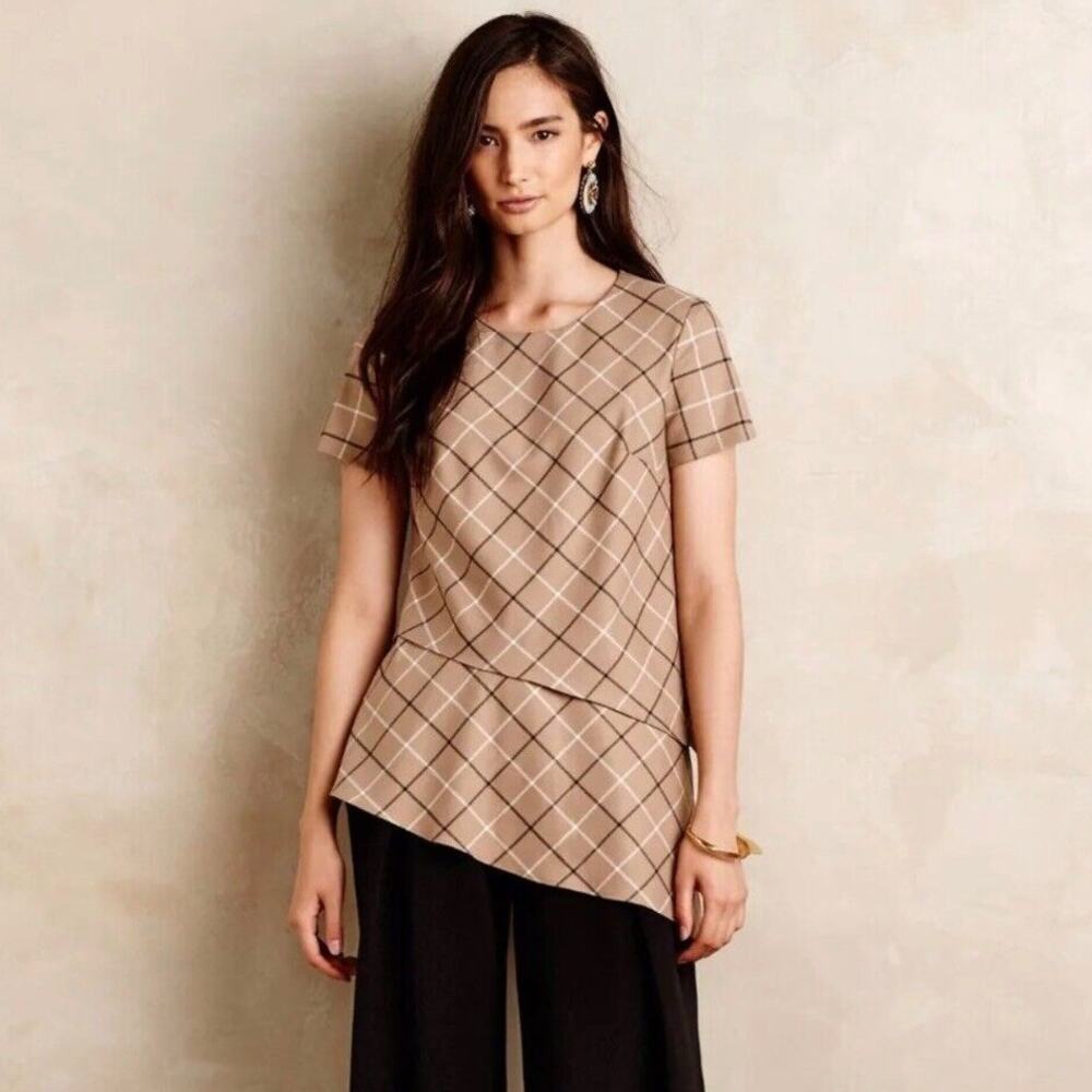Bailey 44 Anaretta Asymmetrical Layered Plaid Top Tan Size Small Anthropologie